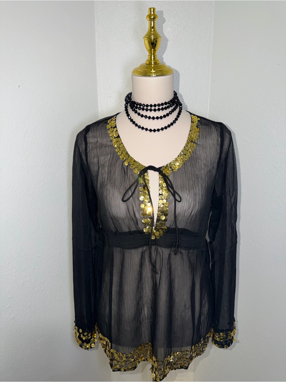 Y2K Black Sheer Sequin Party Top